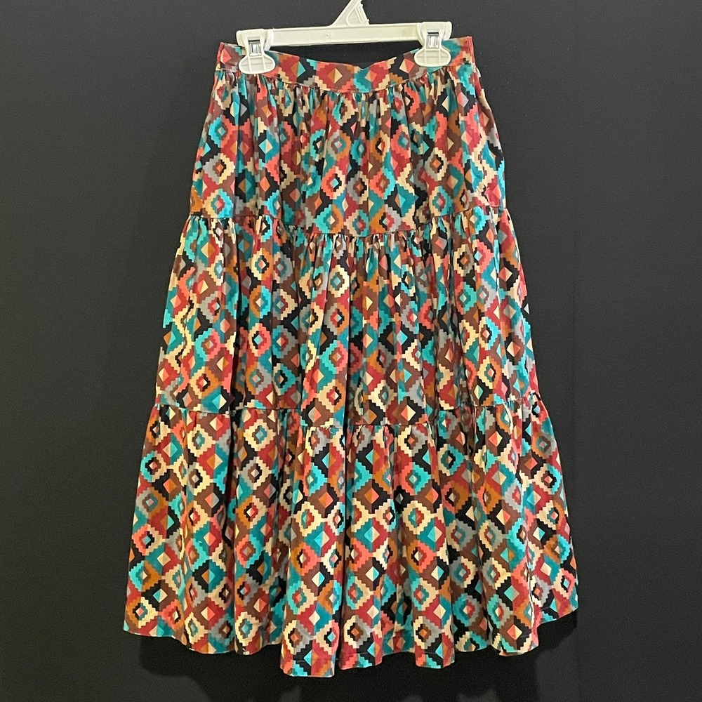Handmade Tiered Maxi Skirt Women XS Multicolor Good Vintage Southwestern Peasant